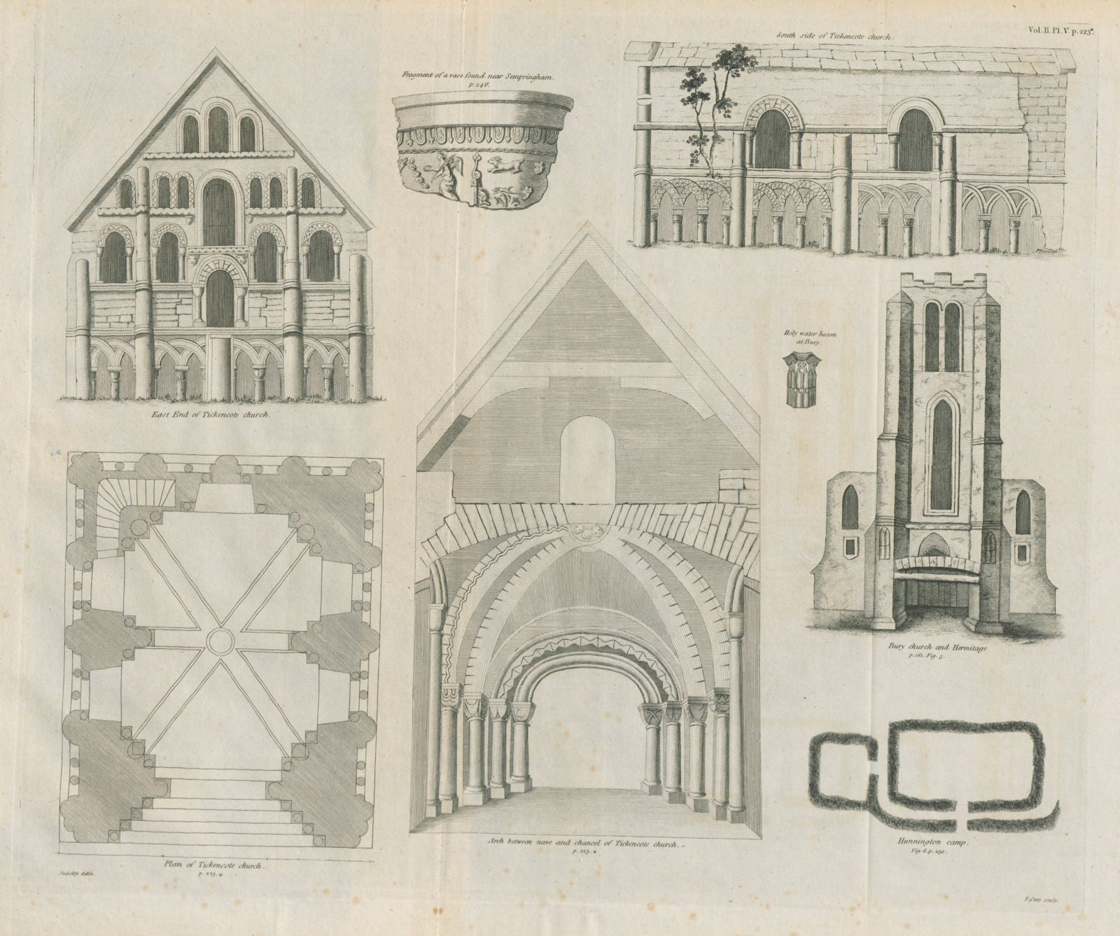 St Peter’s Church, Tickencote, Rutland. & Bury church 1789 old antique print